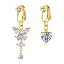 2-3pcs Pink Fake Belly Ring Clip On Belly Button Rings Stainless Steel Fake Earrings Diamond Dangle Non Piercing Belly Piercing Jewelry With Pain Relieving Silicone Pads