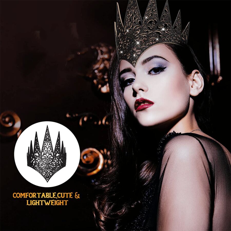 2 件女士模切皇冠，黑皇后皇冠头饰配饰万圣节装扮，万圣节哥特式服装角色扮演 - 黑色 - 查看 1