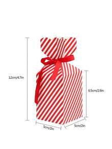 10pcs Red & White Striped Gift Boxes, Candy Boxes, Chocolate Boxes, Cookie Boxes, Food Packaging Boxes With Ribbons, For Weddings, Gifts, Birthdays, Parties, Graduations,Christmas - Multicolor - View 6