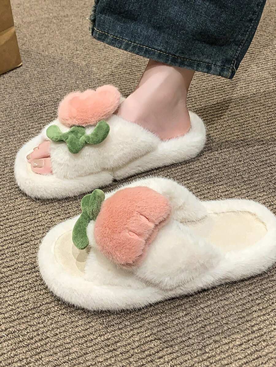 Pantofole da donna in stile tulipano, morbide e soffici, con nuovo design incrociato per uso interno/esterno, foderate e calde per l'autunno/inverno - Bianco - Visualizzare 1