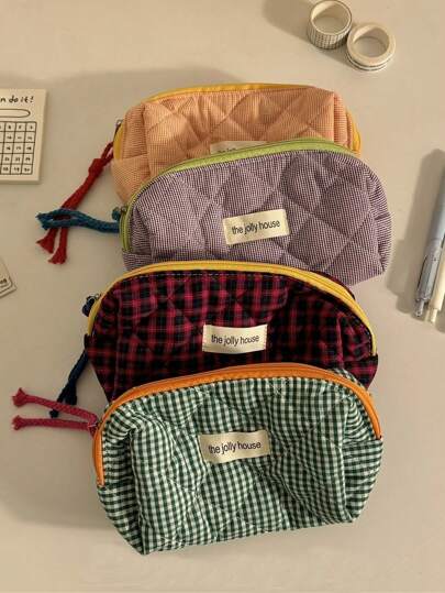 1 pieza Bolsa de almacenamiento a cuadros de color, estuche para lápices, bolsa para lápices, bolsa de almacenamiento de artículos de papelería escolar para niñas, bolsa con cremallera para estuche de lápices, bolsa de almacenamiento de artículos de papelería con estética juvenil, bolsa de almacenamiento de artículos de oficina, artículos escolares esenciales para la escuela primaria y secundaria, artículos escolares esenciales para niños y niñas, caja organizadora de viaje, organizador de papelería, organizador de lápices de vuelta al colegio