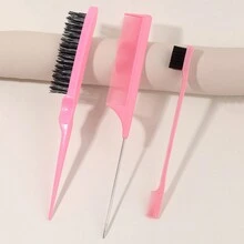 12 件套发型刷套装，尼龙梳理发刷双面发边刷鼠尾梳，蓬松发型设计工具带发夹-粉色 - 粉色 - 查看 2
