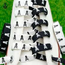 1 Pair Double-Sided Skull Printed Flat Shoelaces, Versatile For Canvas Shoes And Casual Footwear - #810 White Printed Black Skull Shoelaces - View 3