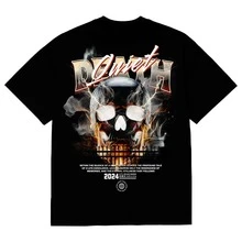Rock Skull T-Shirt Premium Motorcycle Harley Men's Printed 100% Cotton Foreign Fashion Basketball Streetwear - 黑色 - 查看 1