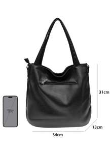 MILANO Women Top Handle Bags Pu Leather Minimalist Quiet Luxury Fashionable Business Casual Solid Color  High Capacity  For Work Travel Dating  Retro Vintage   High Quality Large Capacity 34cm*13cm *31cm, - Blue - View 2