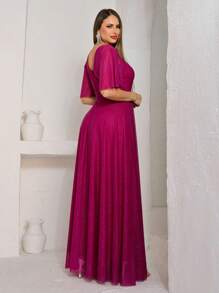 Lilian Long Party Dress With Shine - Rose Red - View 4