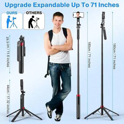 Extendable Phone Tripod,Selfie Stick Phone Vlog Tripod Stand Quadrapod With All In 1 Phone Clip, Portable, Golf Training Aid - Compatible With IPhone Android Phone,Travel Tripod Phone Holder With Rechargeable Remote For Phone Canon GoPro For Summer Vacation, Travel, Outdoor Activities, Live Streaming