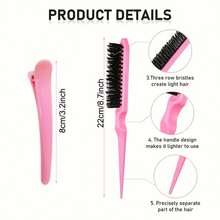 12 件套发型刷套装，尼龙梳理发刷双面发边刷鼠尾梳，蓬松发型设计工具带发夹-粉色 - 粉色 - 查看 3