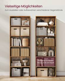 VASAGLE Bücherregal, mit 6 Ebenen, Standregal, Aufbewahrungsregal, für Wohnzimmer, Büro, Schlafzimmer, Arbeitszimmer, skandinavischer Stil, skandinavischer Stil, 24 x 60 x 178,5 cm - Braun - Übersicht 2