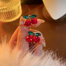 2/4pcs Rhinestoned Cherry Bow Hair Clips, Cute Decorative Hair Accessories, Gift Christmas - Red - View 10