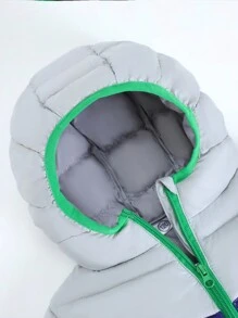 Young Boy Colorblock Hooded Zipper Pocket Padded Coat, Winter - Multicolor - View 5