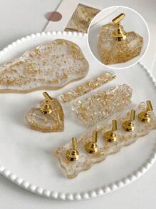 Acrylic Rhinestone Gold Foil Nail Art Palette, Brush Holder, Nail Practice Tip, Resin Crystal Beads And Laser Flower Decor DIY Kit - For Home Salon, Bridal, Valentine, Mother, Sister, Girlfriend