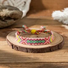 1pc Bohemian Fabric Tassel Handmade Woven Bracelet, Colorblock Summer Holiday Style