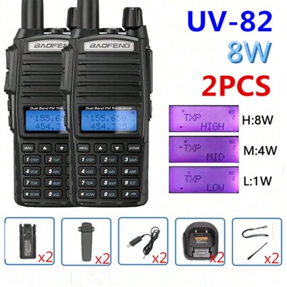 2 PIEZAS 2024 Baofeng USB UV-82 2000mAh Walkie Talkie de doble PTT, radio bidireccional portátil VHF UHF Ham CB Radio Estación UV82 Transceptor de caza