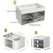 1個4抽屜多功能收納盒,適用於浴室、書房、辦公室、家庭和學校宿舍,存放口紅、化妝刷和其他桌面配件