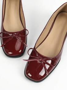 Giày nữ thanh lịch cho mùa xuân, mùa thu và mọi mùa, thiết kế tối giản đa năng thời trang, giày cao gót và giày đế vuông nhẹ và thoải mái, thoáng khí phù hợp để mang hàng ngày, giày cao gót mũi tròn có khóa cài nơ màu nude, đỏ tía, ngày lễ tình nhân - Đỏ - Xem 6