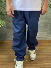 MEN'S BALLOON JEANS PANTS - 深色水洗藍 - 查看 1