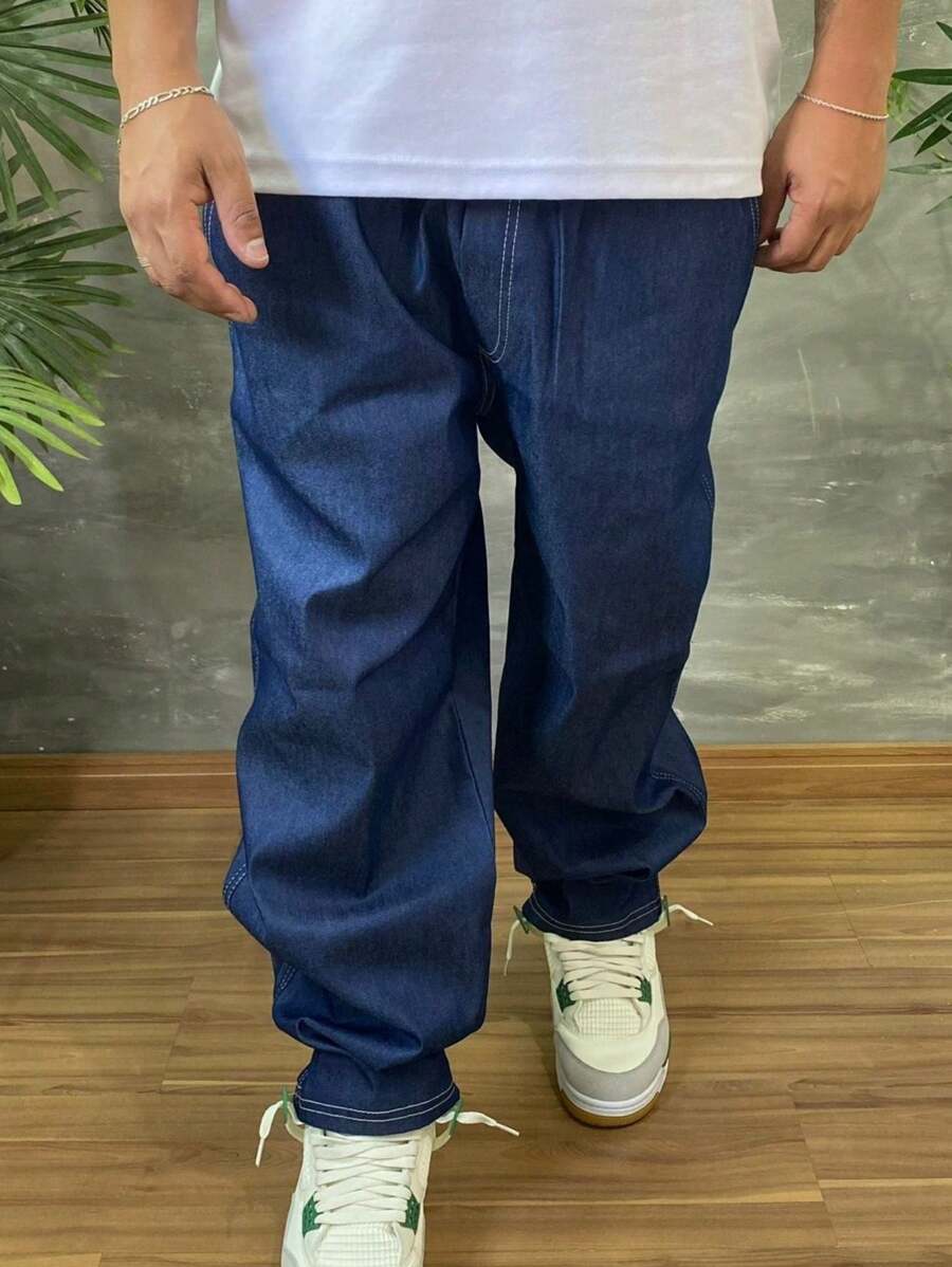 MEN'S BALLOON JEANS PANTS - 深色水洗藍 - 查看 1