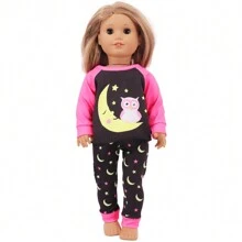 可爱猫头鹰图案 18 英寸美国女孩娃娃睡衣配饰 - 彩色 - 查看 11