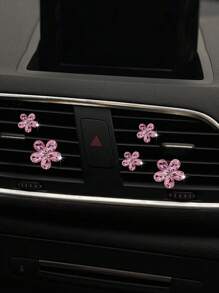 5 piezas Adorno de salida de aire del coche con diamante de imitación con diseño de flor - Rosa - Ver 3