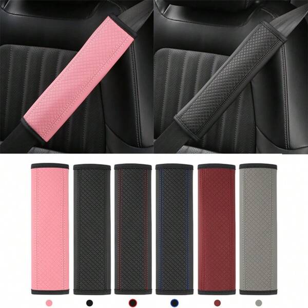 2 peças de couro PU xadrez com relevo confortável respirável cinto de segurança de carro ombreiras