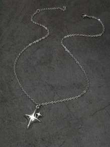 Vintage Gothic Chic New Y2K Baddie Cross Double Star Necklace, Hiphop Women Sweater Chain, Minimalist Star Necklace