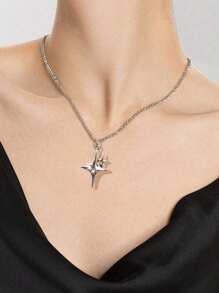 Vintage Gothic Chic New Y2K Baddie Cross Double Star Necklace, Hiphop Women Sweater Chain, Minimalist Star Necklace