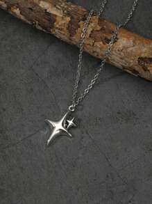 Vintage Gothic Chic New Y2K Baddie Cross Double Star Necklace, Hiphop Women Sweater Chain, Minimalist Star Necklace