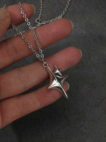Vintage Gothic Chic New Y2K Baddie Cross Double Star Necklace, Hiphop Women Sweater Chain, Minimalist Star Necklace