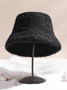 1 Pieza Sombrero de cubo reversible esponjoso y cálido de felpa gruesa y suave para otoño e invierno, sombrero de cubo cálido para uso al aire libre en Halloween