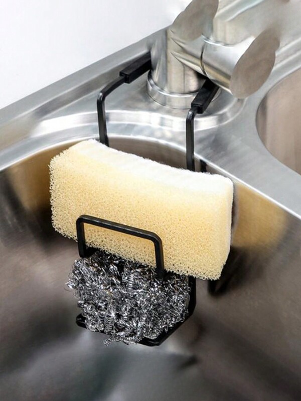 Estante para esponjas de fregadero de hierro de 2 capas independiente con drenaje - Unidad de almacenamiento de cocina ahorradora de espacio para colgar el grifo, la bandeja de ducha y el mostrador - Opciones de color negro y blanco - Construcción de hierro con pintura en aerosol duradera