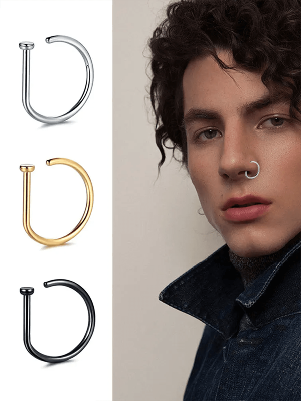 2pcs 8/10MM Fake Piercing Nose Ring Earrings Fashion Punk Non Piercing Stainless Steel Septum Women Men Nasal Ring Body Jewelry