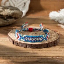 1pc Bohemian Fabric Tassel Handmade Woven Bracelet, Colorblock Summer Holiday Style