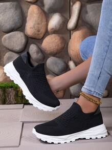Bottes chaussettes à enfiler pour femmes automne-hiver. Nouvelles bottes courtes en tricot élastique. Chaussures-chaussettes décontractées à semelle épaisse. Baskets mode respirantes