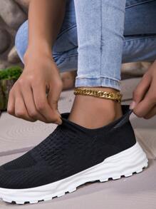 Bottes chaussettes à enfiler pour femmes automne-hiver. Nouvelles bottes courtes en tricot élastique. Chaussures-chaussettes décontractées à semelle épaisse. Baskets mode respirantes