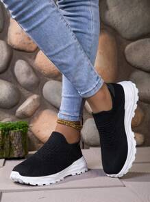 Bottes chaussettes à enfiler pour femmes automne-hiver. Nouvelles bottes courtes en tricot élastique. Chaussures-chaussettes décontractées à semelle épaisse. Baskets mode respirantes