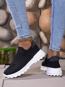 Bottes chaussettes à enfiler pour femmes automne-hiver. Nouvelles bottes courtes en tricot élastique. Chaussures-chaussettes décontractées à semelle épaisse. Baskets mode respirantes