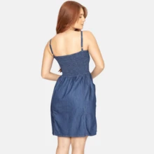 Women's Denim Dress With Straps - Casual And Versatile - Màu xanh hải quân - Xem 5