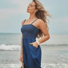 Women's Denim Dress With Straps - Casual And Versatile - Màu xanh hải quân - Xem 3