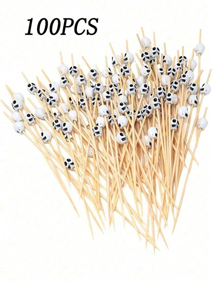 100pcs Honbay Skull Shape Cocktail Picks, Skull Themed Fruit Food Sandwich Cupcake Toppers Toothpicks For Wedding Birthday Party Decorations