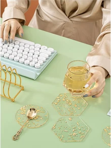 2/4/6pcs Insulated Anti-Scald Coasters - Deluxe Tea Cup Mug Coasters - Fashionable Round & Polygon Coasters For Tabletop Protection, Home Decor, Party Decoration (Coaster Holder Sold Separately), Suitable For Birthday, Wedding, Anniversary, Theme Party