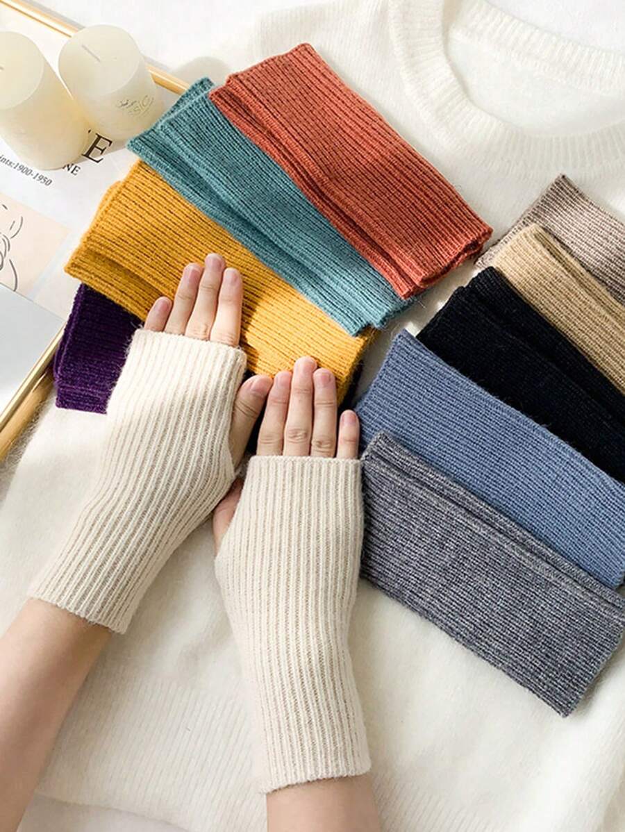 INNNEVV 1 双女士露指针织手套，韩式竖条纹冬季半指手套万圣节 - 彩色 - 查看 1