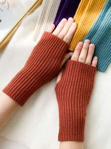 INNNEVV 1 双女士露指针织手套，韩式竖条纹冬季半指手套万圣节 - 彩色 - 查看 8