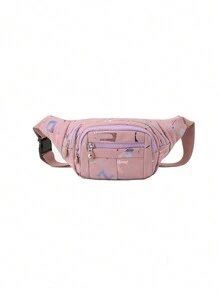 1pc Fashion Colorful Nylon Zipper Closure Casual Versatile Multi-Pocket Fanny Pack/Chest Bag/Shoulder Bag, Suitable For Daily Outing, Holiday, Travel, Random Print Design