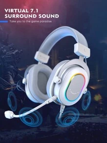 PC 游戏耳机，带麦克风的 USB 有线耳机，7.1 环绕声，线控，柔软耳垫，电脑 RGB 包耳式耳机，流媒体/游戏语音/视频降噪 - FIFINE H6 白色 - 白色 - 查看 4