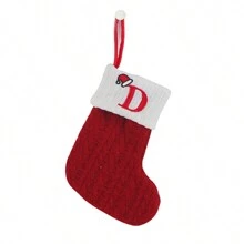 1pc Embroidered Letter Knitted Christmas Stocking Candy Gift Bag, Red,Christmas - Red - View 28