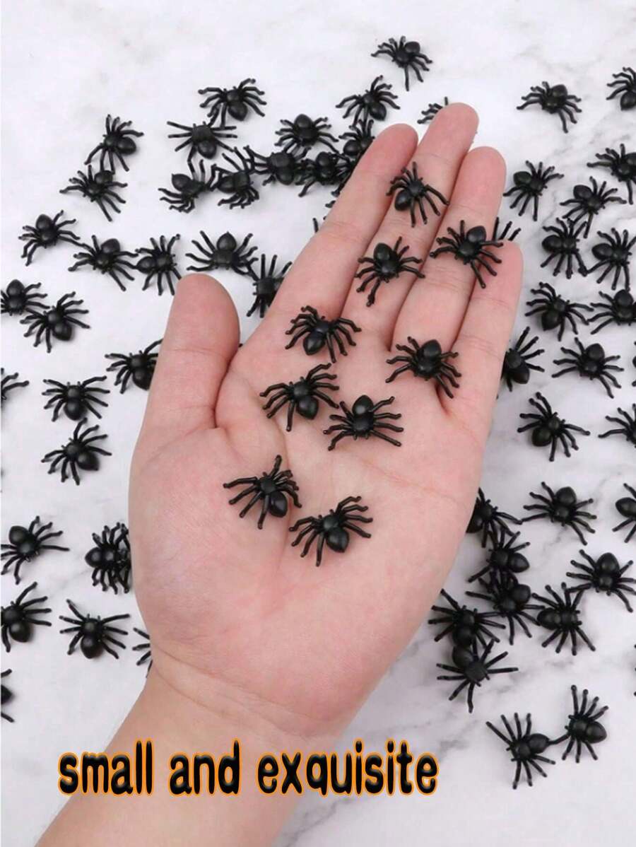 Spider Webs, 500/100/50pcs Realistic Fake Spider/Ghost Halloween Spider Webs, Stretchy White Halloween Decor Toy, Plastic Mini Spider Prank, Glow In The Dark Black Scary Horror Prank Spider, Perfect For Halloween Party, Haunted House Bar Decor, Suitable For Halloween Party, Haunted House, April Fool's Day Party, Room And Home Decoration