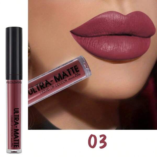 PECOLOVERS Lápiz labial líquido mate, a prueba de agua, de larga duración, barra labial aterciopelada mate, marrón desnudo, rojo, tubo de brillo de labios, maquillaje, cosméticos, lápices labiales, brillo de labios