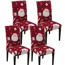 1 Stück/4 Stücke/6 Stücke Stuhlbezüge mit Weihnachtsmann Muster als Weihnachtsdekoration, weicher universell passender Schreibtisch Bezug, abnehmbar und waschbar Anti-Staub Stretch Stuhlschutz