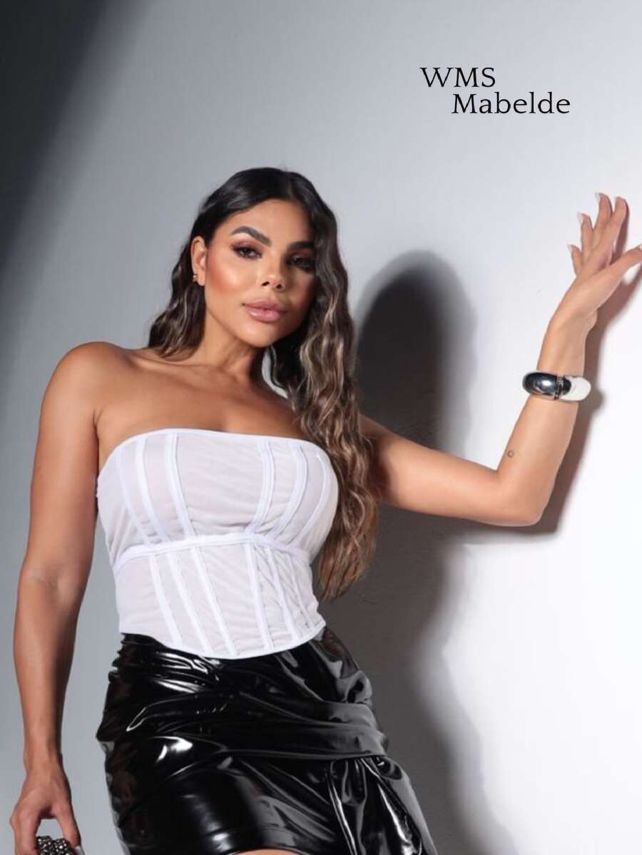 MABELDE Women's Fashion Crop Top With Lined Strapless Mesh Tube Top - trắng - Xem 1